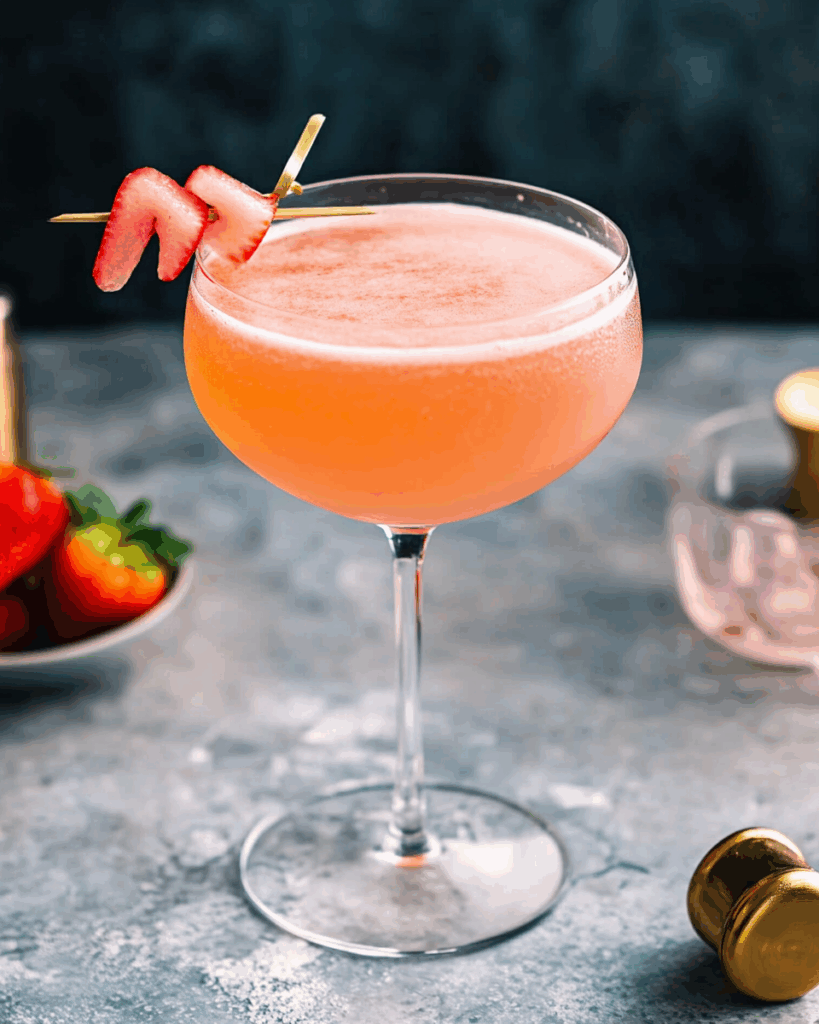 Strawberry Rhubarb French 75 Cocktail