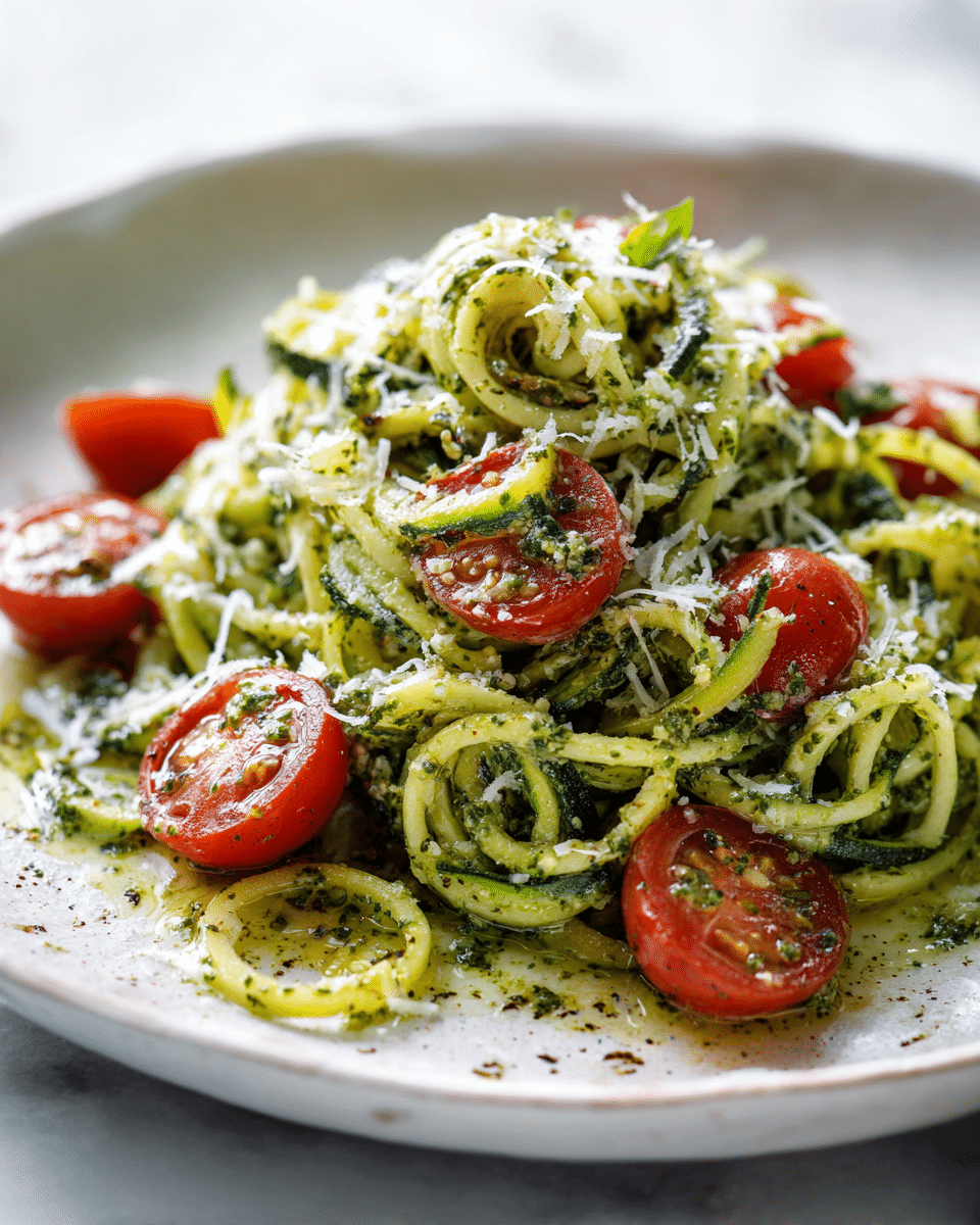 Zucchini Noodles with Pesto & Cherry Tomatoes