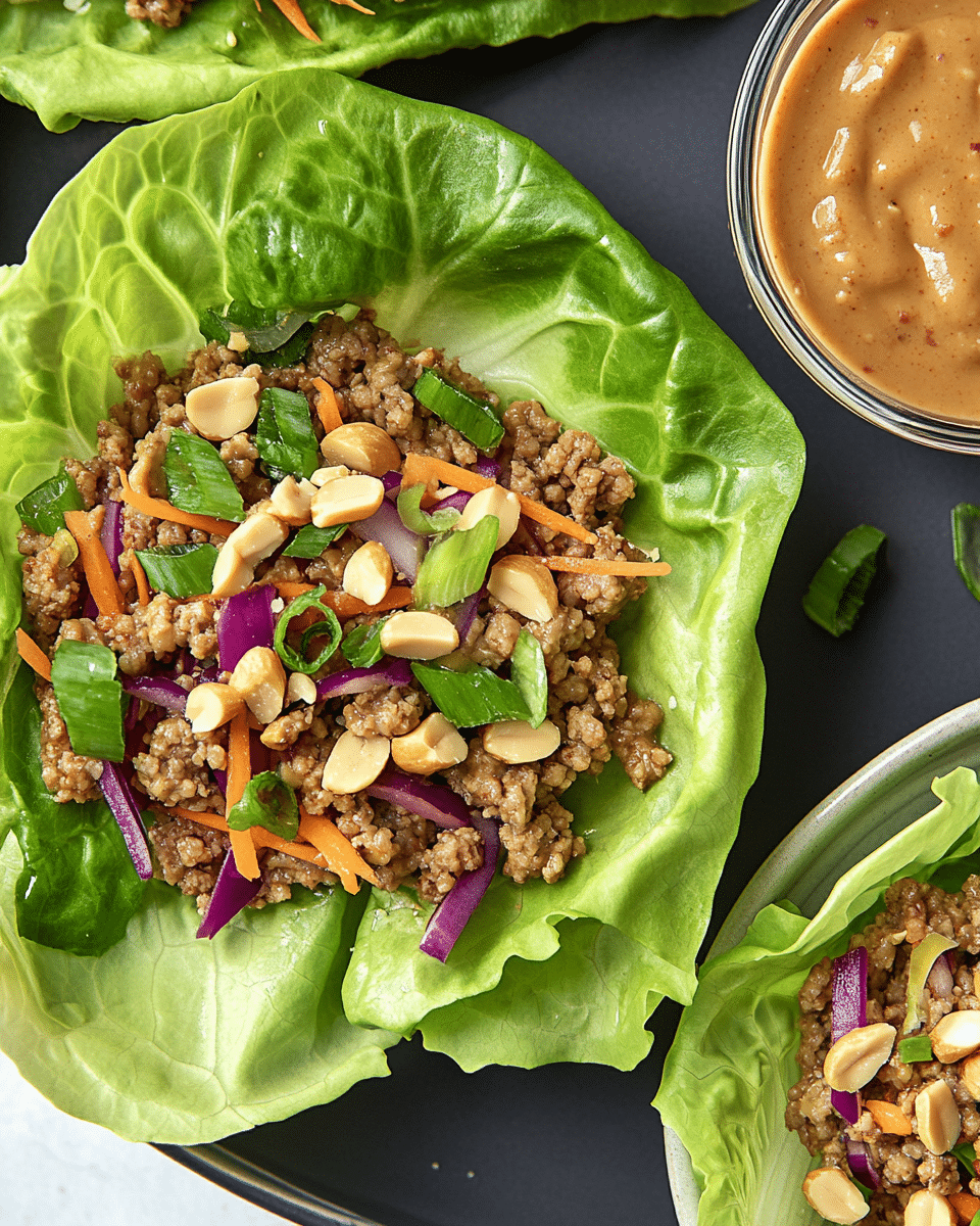 Turkey Lettuce Wraps with Peanut Sauce