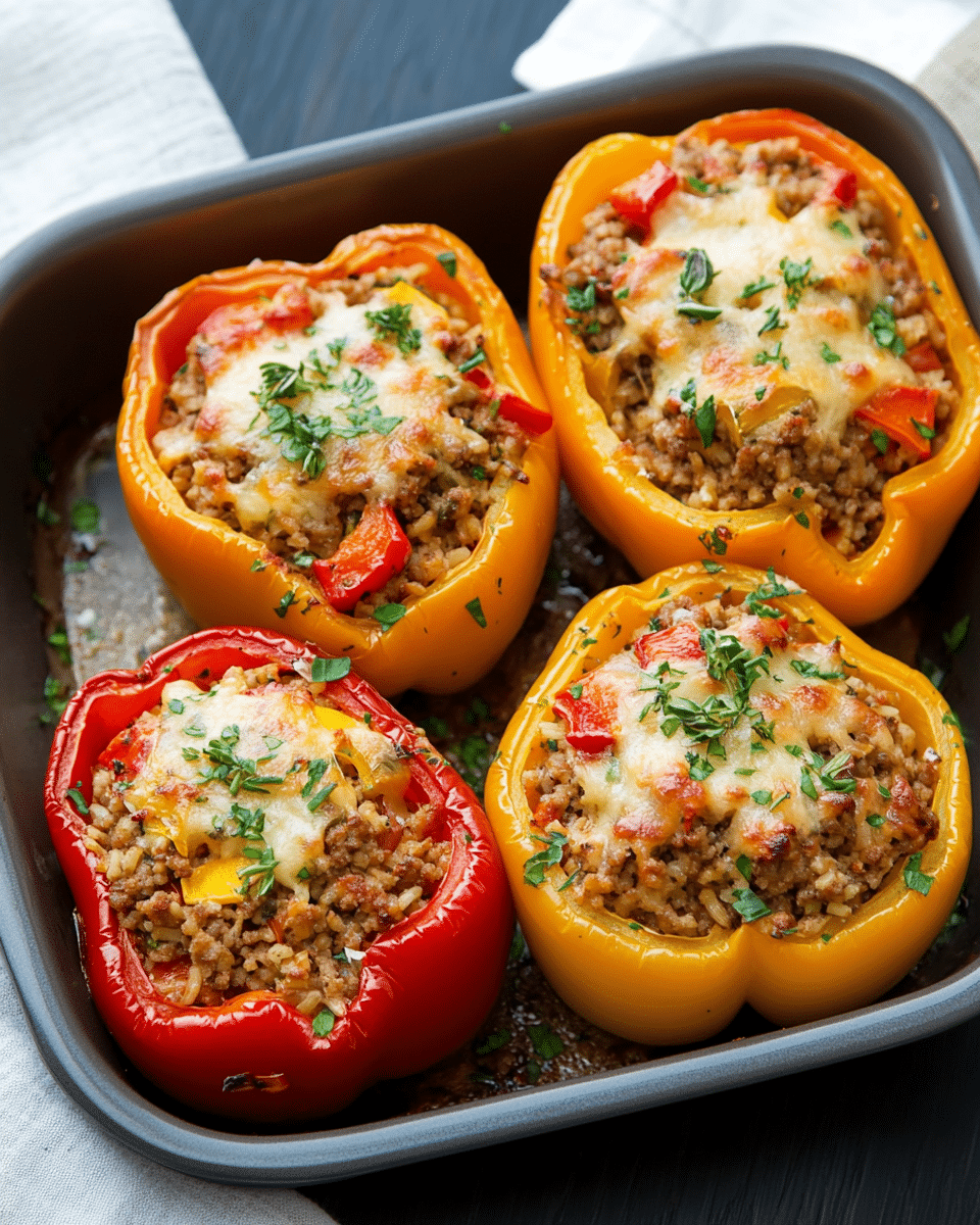 Stuffed Bell Peppers with Ground Turkey & Brown Rice