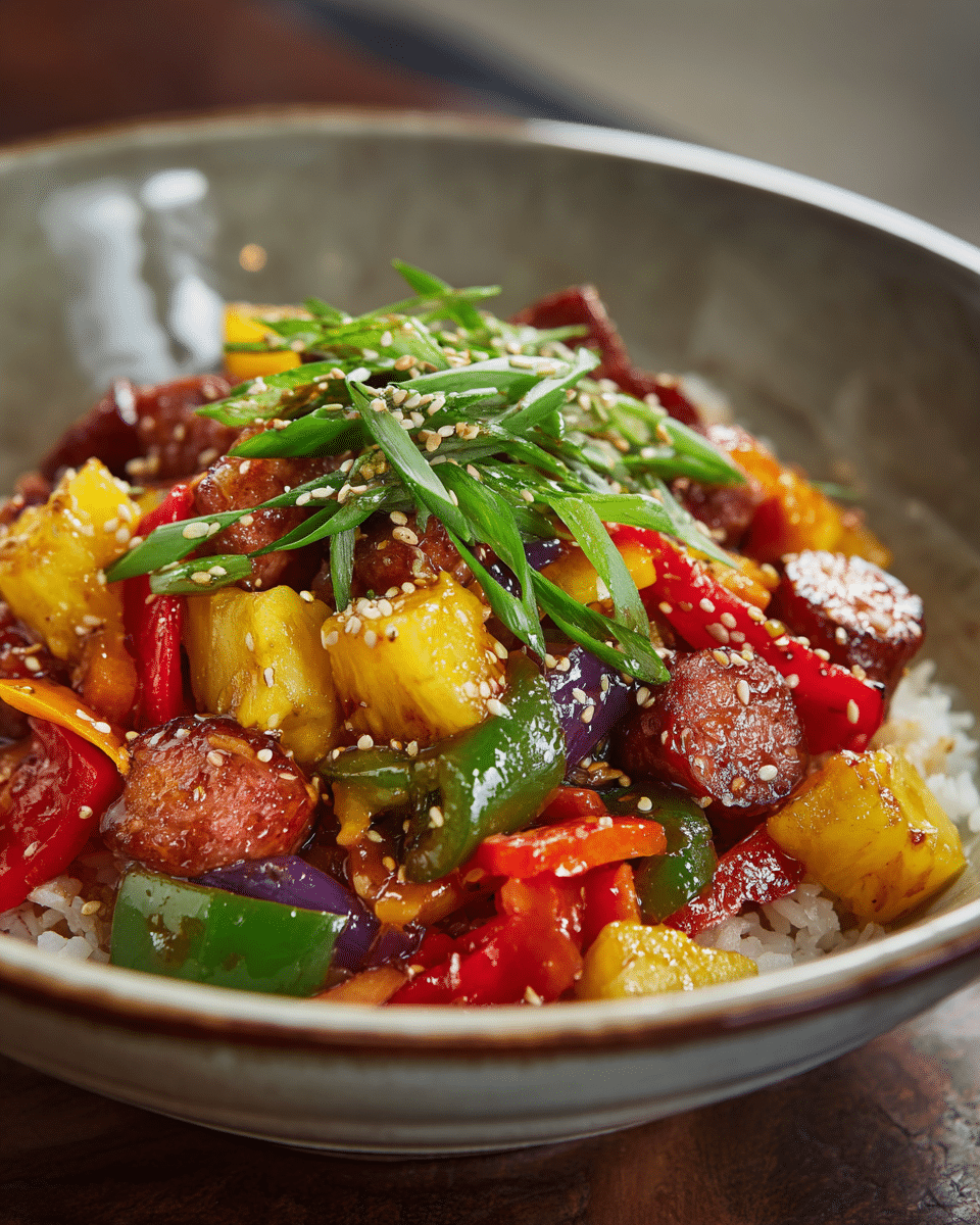 Sweet & Spicy Pineapple Kielbasa Stir-Fry