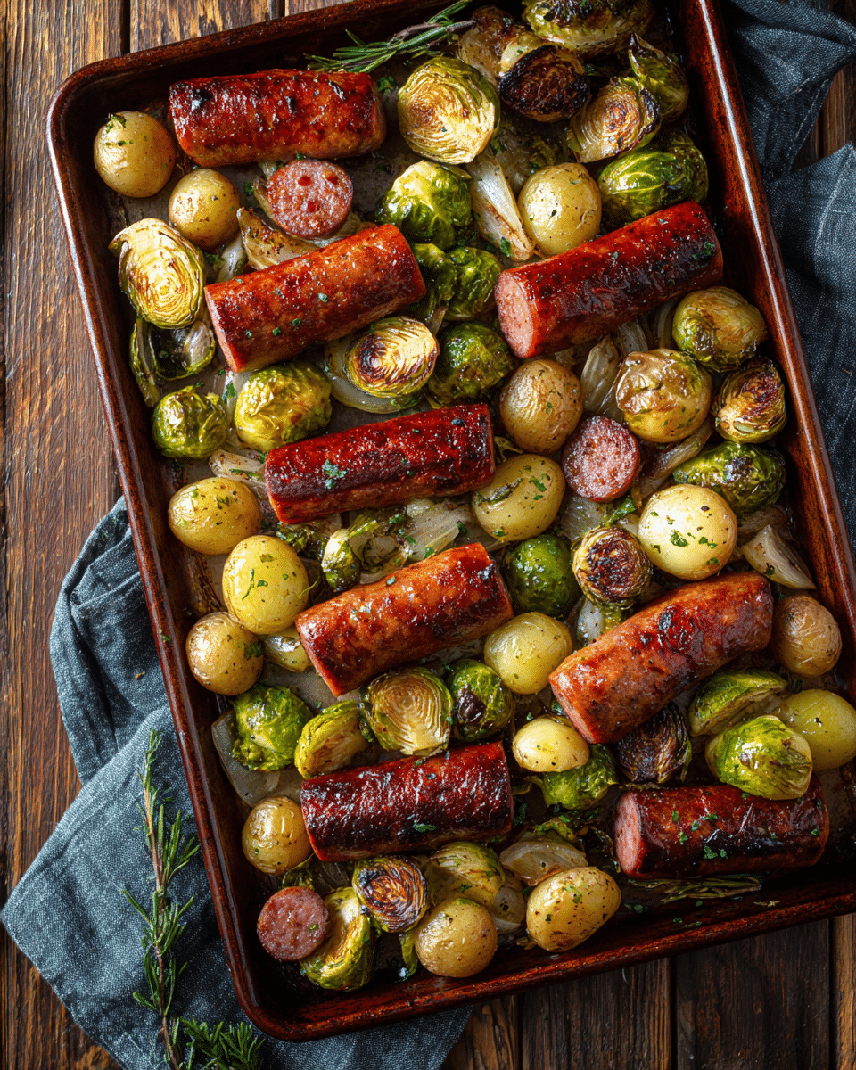 Sheet Pan Roasted Kielbasa & Brussels Sprouts