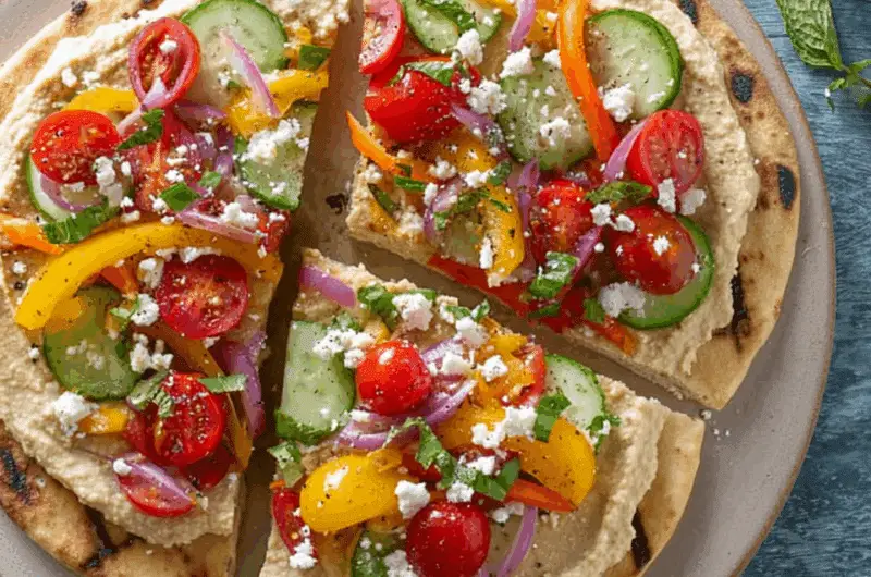 Summer Veggie Flatbread with Hummus