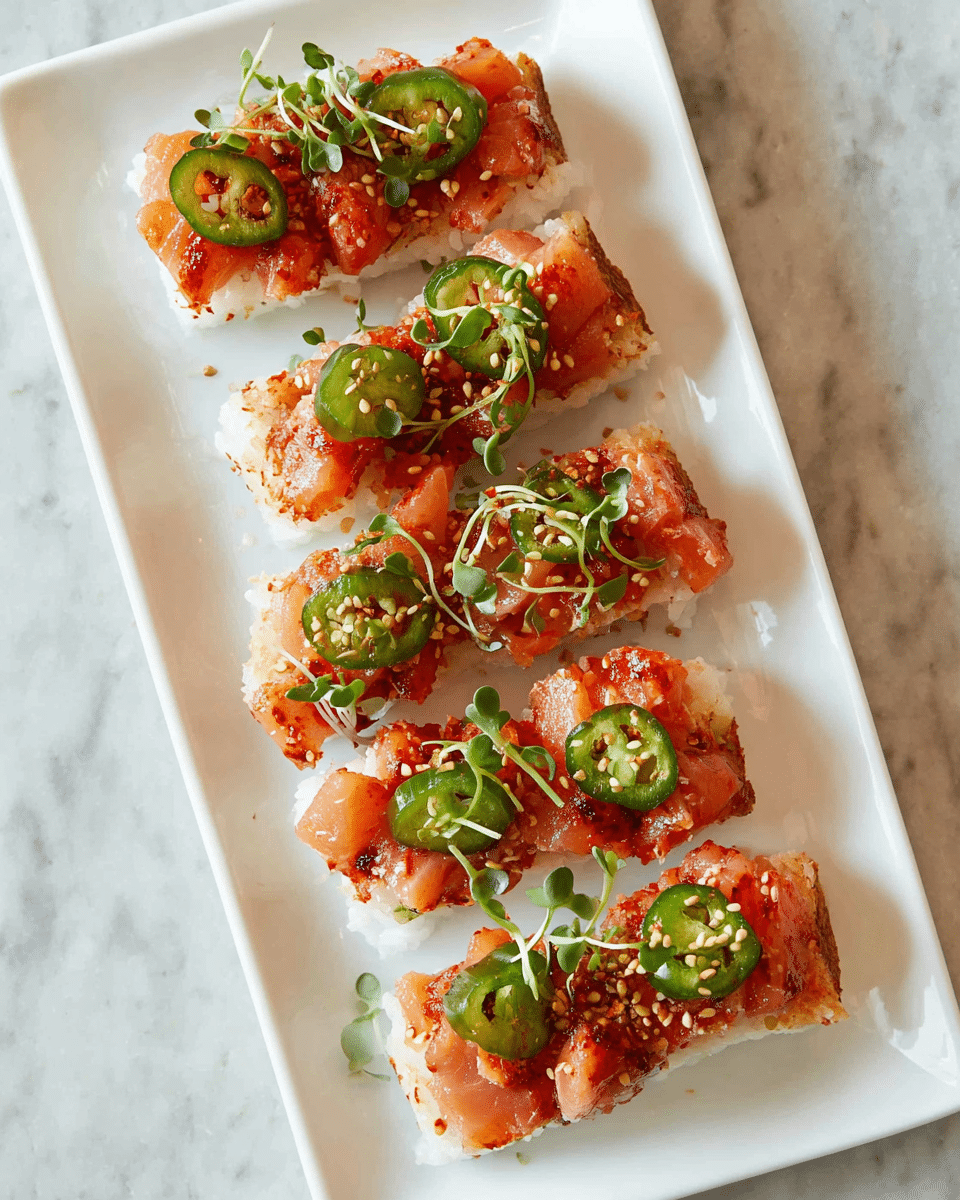 Spicy Salmon on Crispy Rice – Sushi-Inspired Snack 2 Spicy Salmon on Crispy Rice – Sushi-Inspired Snack