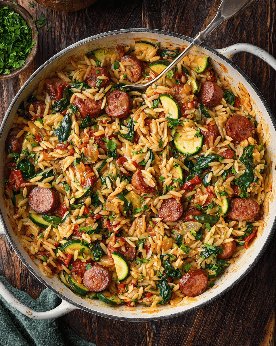 Kielbasa Orzo Skillet