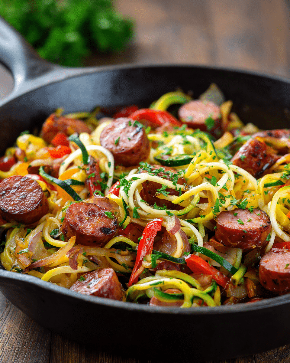 Keto Kielbasa Zoodle Skillet