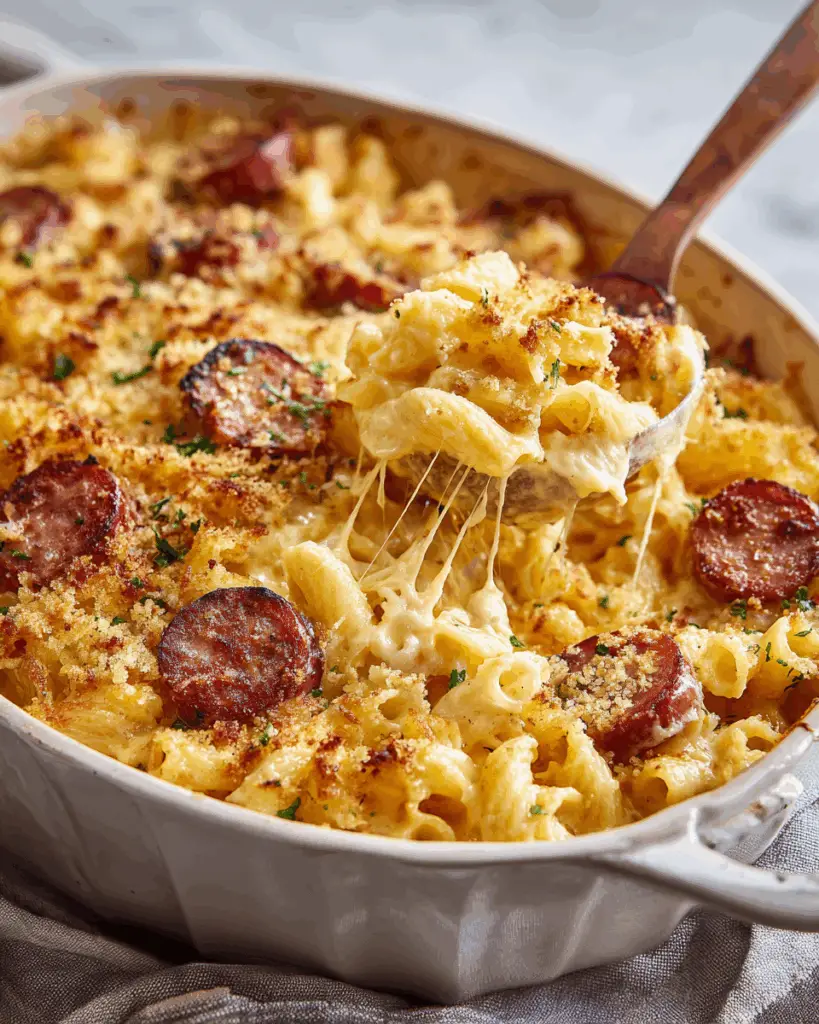 Cheesy Kielbasa Pasta Bake