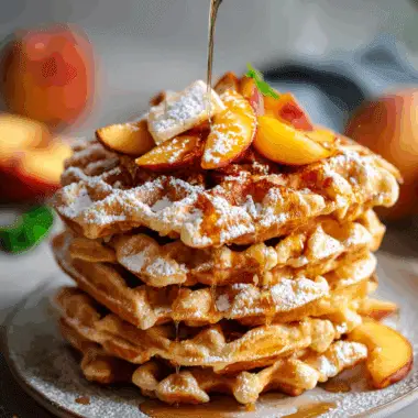 Summer Peach Waffles – Crispy Outside, Juicy Inside