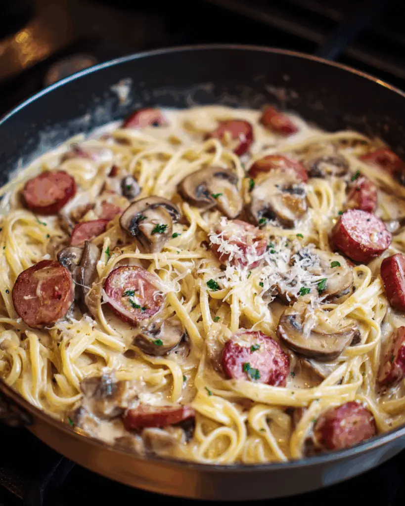 Creamy Kielbasa Mushroom Pasta