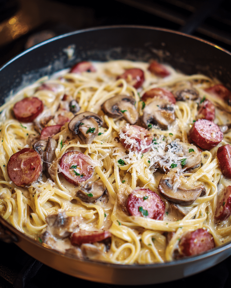 Creamy Kielbasa Mushroom Pasta