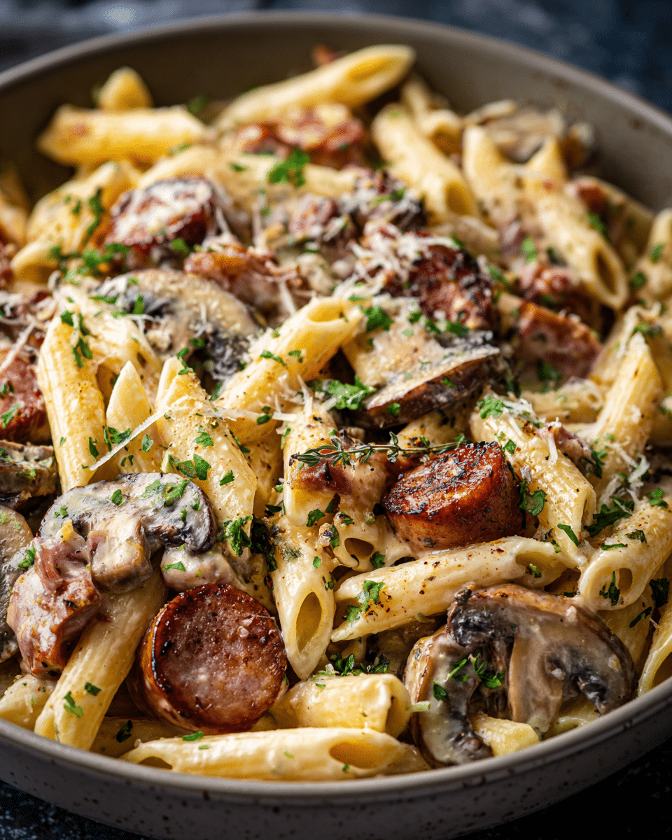 Easy Creamy Kielbasa Mushroom Pasta