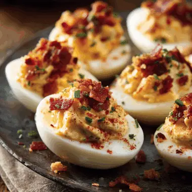 Football Food Bacon-Cheddar Deviled Eggs – Creamy, Savory & Bite-Sized