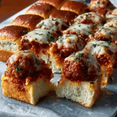 Meatball-Stuffed Garlic Bread Sliders – Cheesy, Messy, Delicious