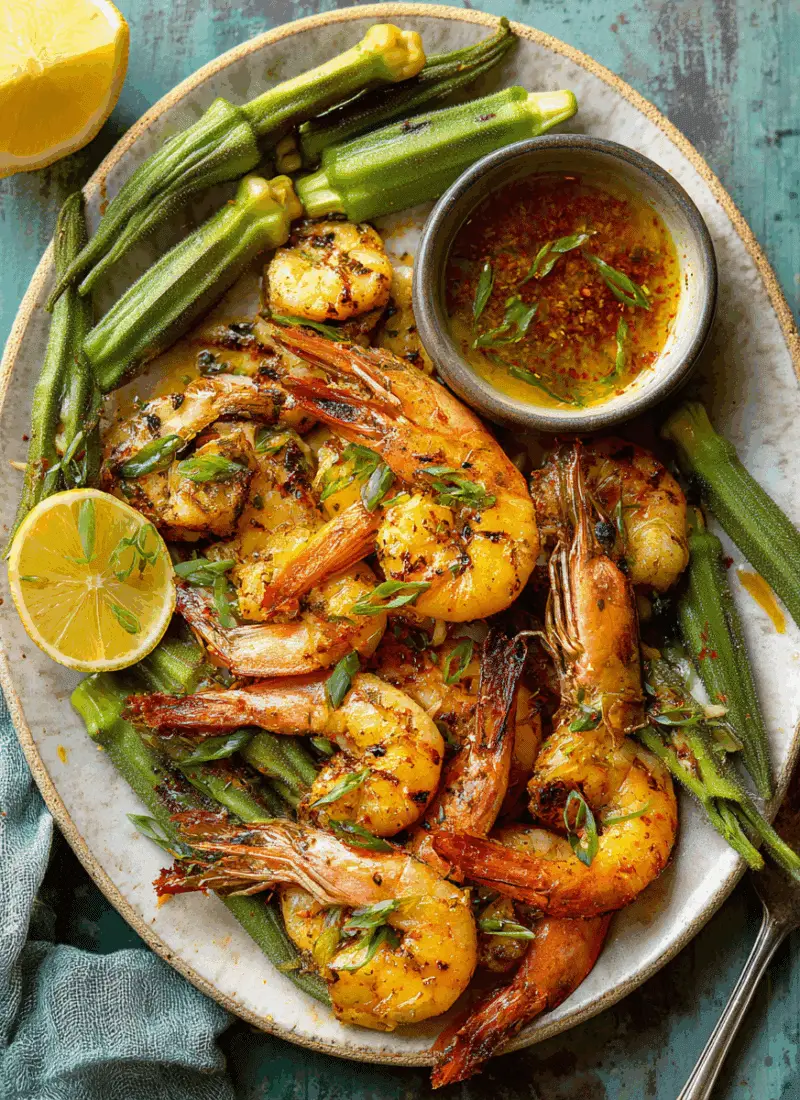 Labor Day Grilled Prawns with Okra – Coastal, Savory & Vibrant