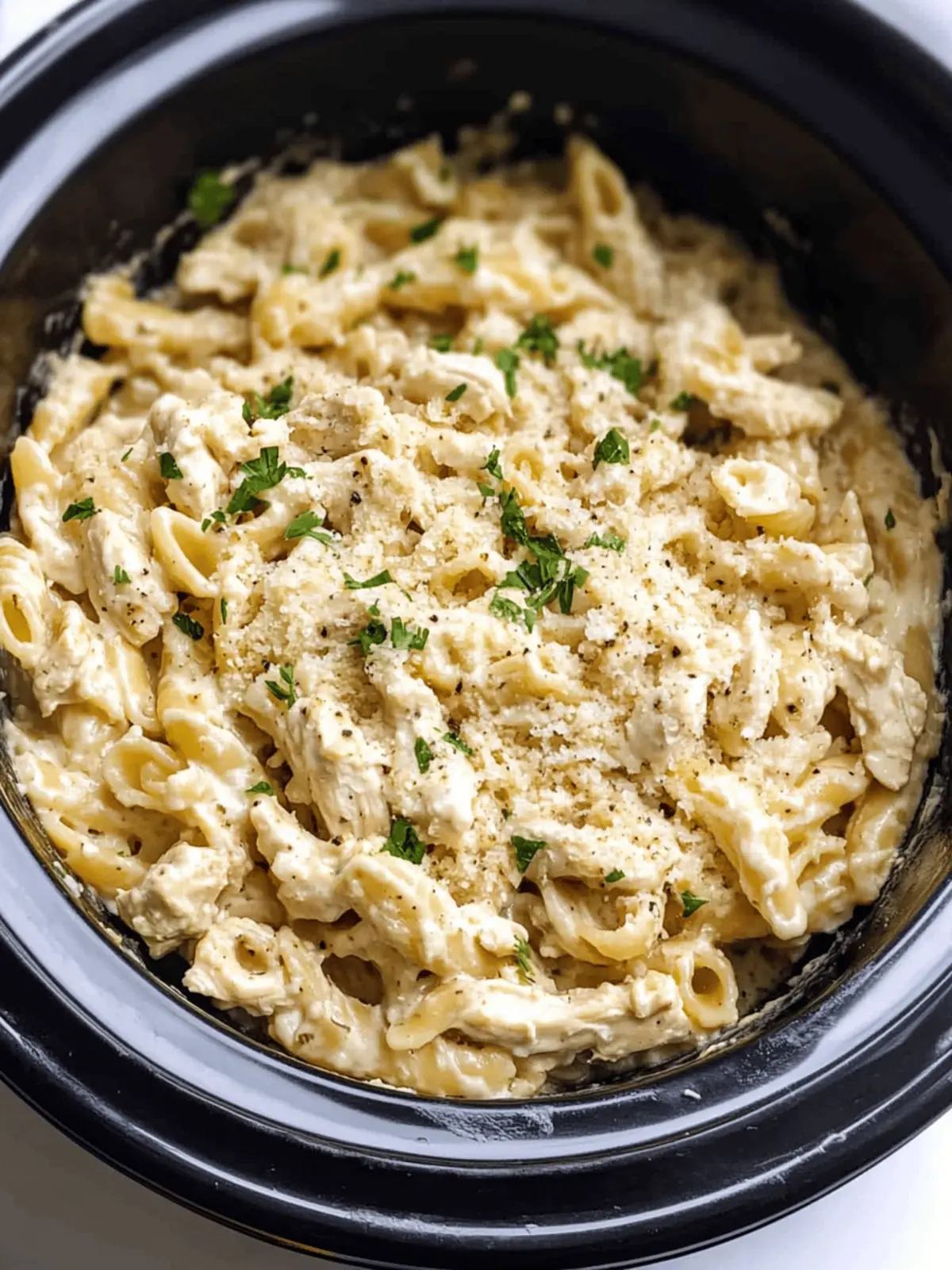 Crockpot Parmesan Garlic Chicken Pasta