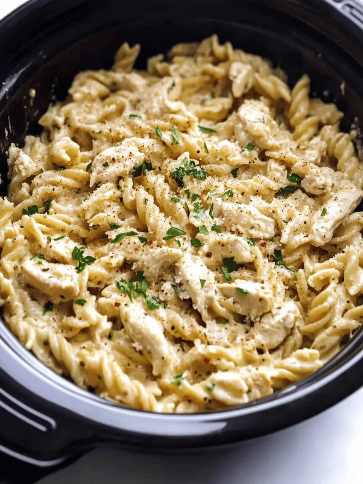 Crockpot Parmesan Garlic Chicken Pasta
