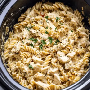 Crockpot Parmesan Garlic Chicken Pasta