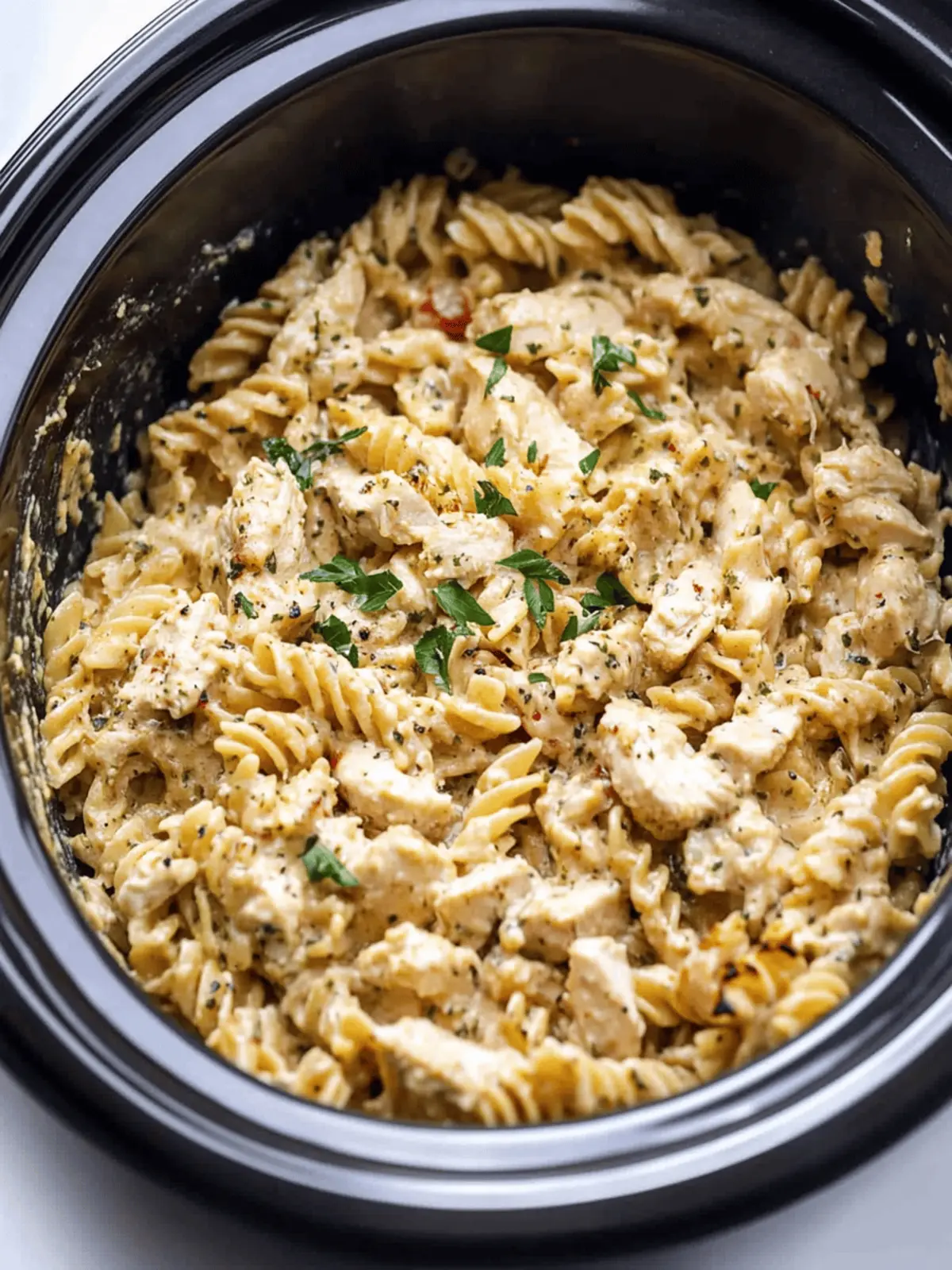 Crockpot Parmesan Garlic Chicken Pasta