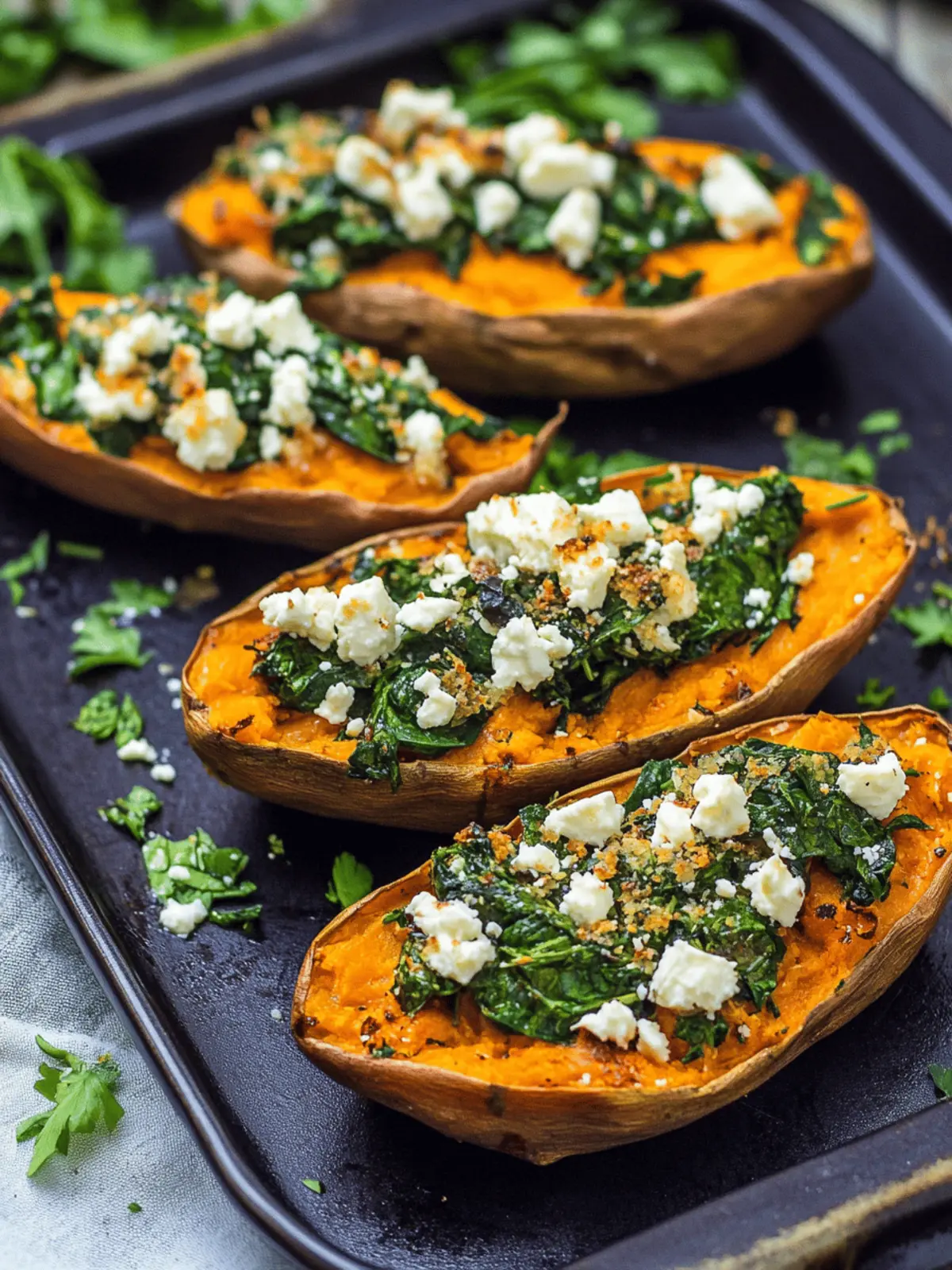 Spinach and Feta Stuffed Sweet Potatoes