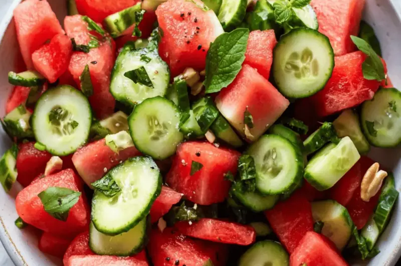 Simple Watermelon and Cucumber Hydration Salad