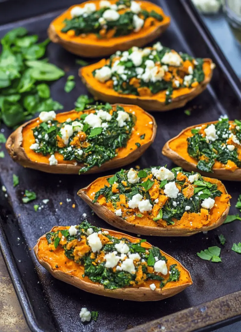 Spinach and Feta Stuffed Sweet Potatoes