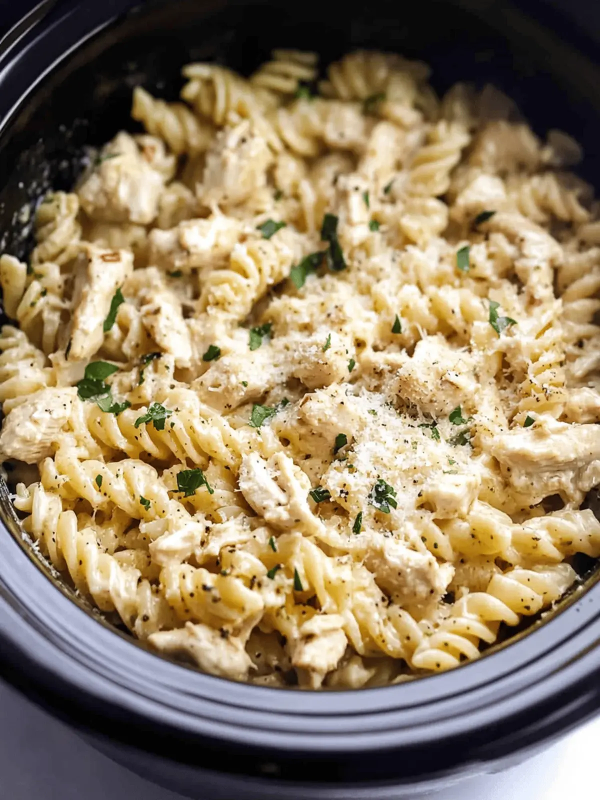 Crockpot Parmesan Garlic Chicken Pasta