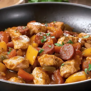 Skillet Chicken Kielbasa and Bell Pepper