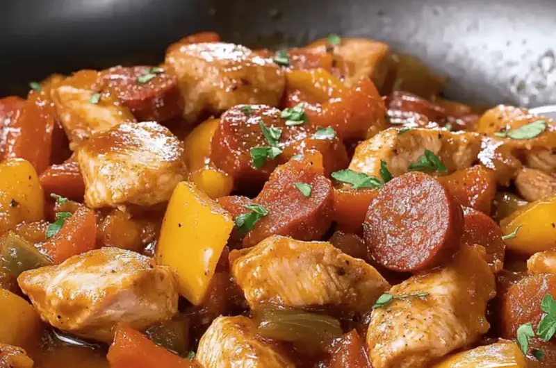 Skillet Chicken Kielbasa and Bell Pepper