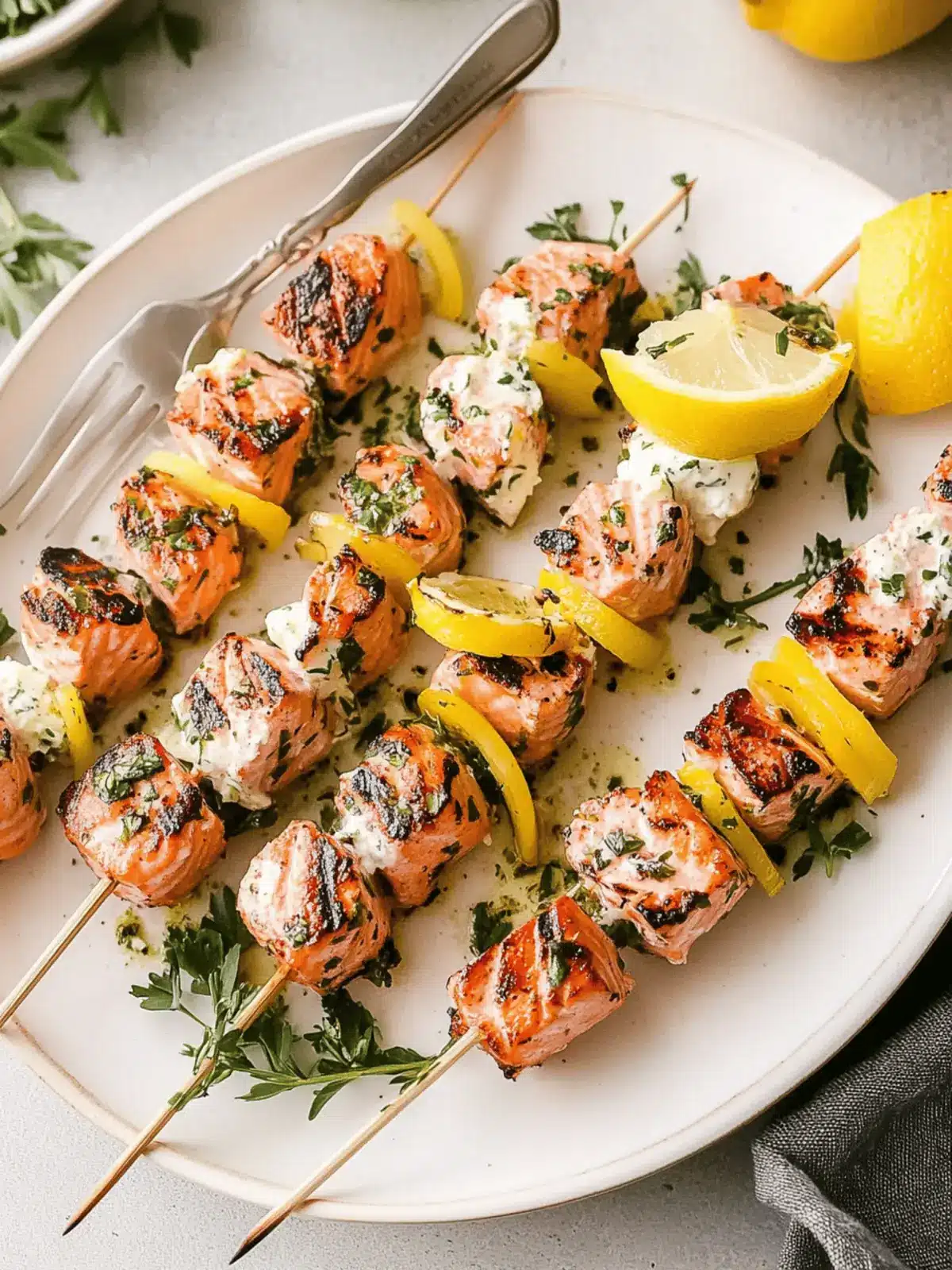 Grilled Salmon Skewers with Lemon Garlic Marinade