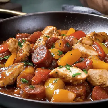 Skillet Chicken Kielbasa and Bell Pepper