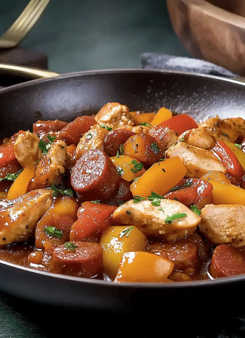 Skillet Chicken Kielbasa and Bell Pepper