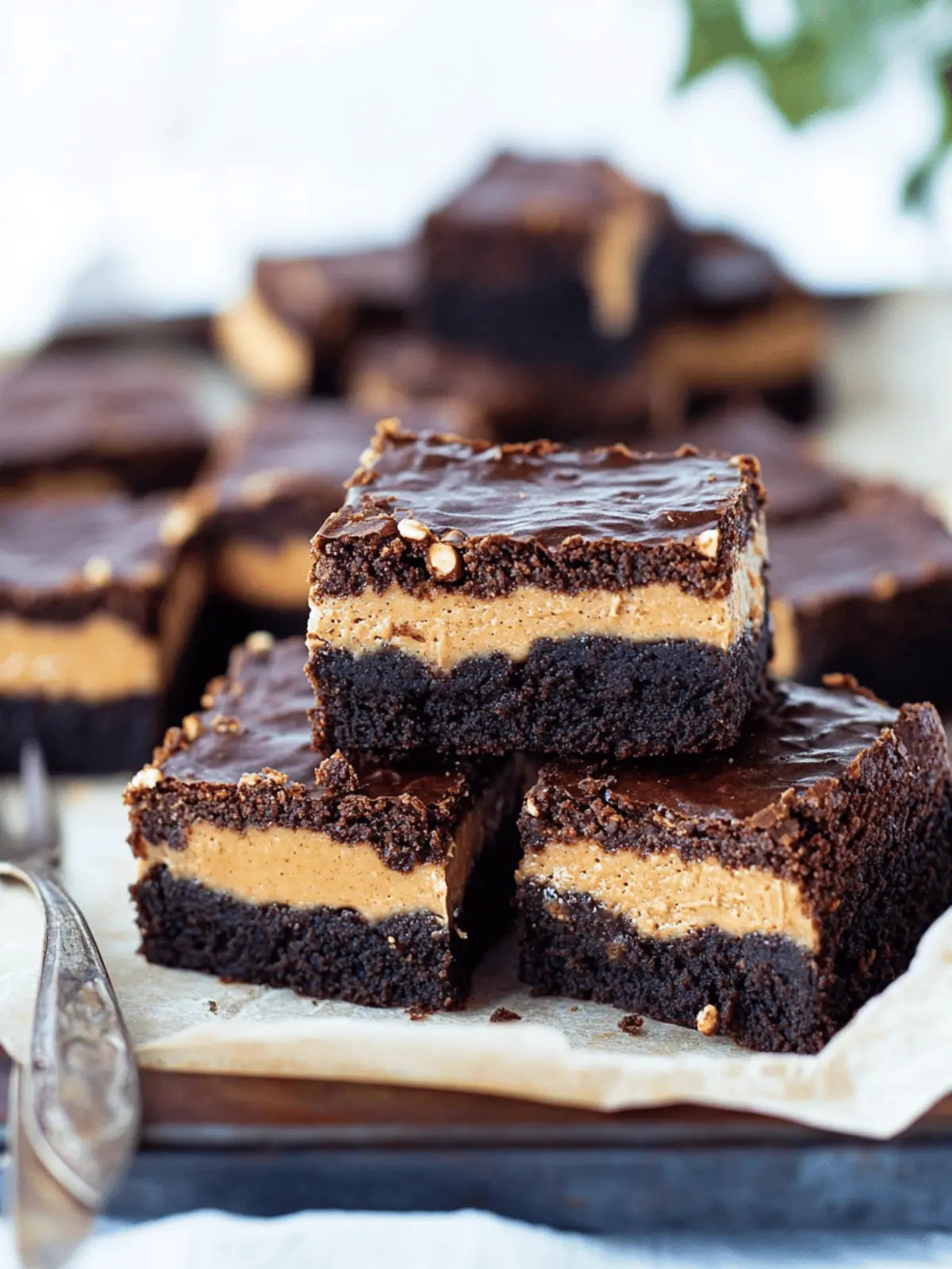 Layered Peanut Butter Crunch Brownies