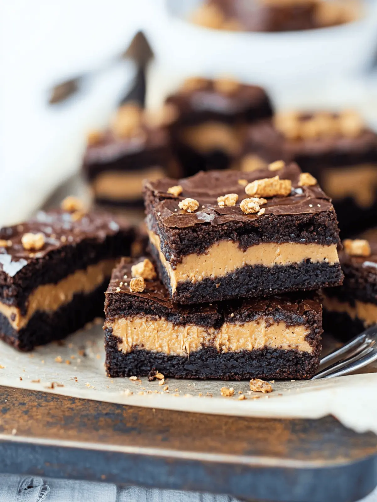 Layered Peanut Butter Crunch Brownies