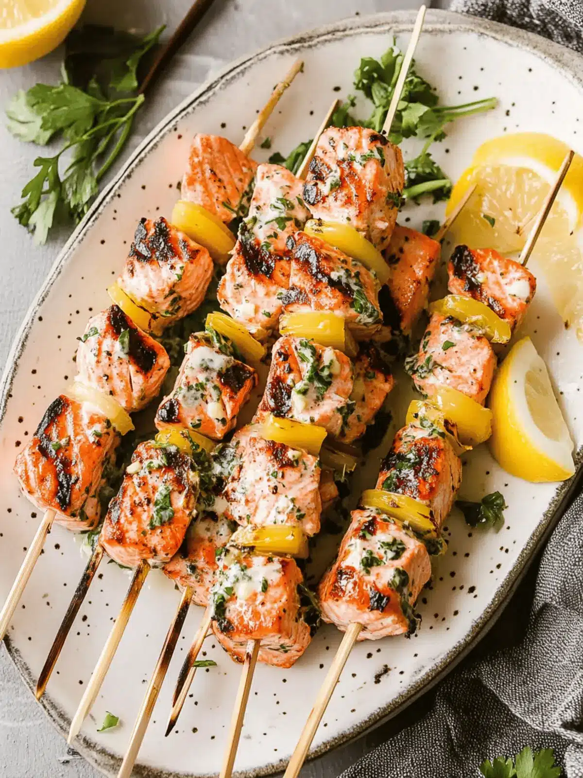 Grilled Salmon Skewers with Lemon Garlic Marinade