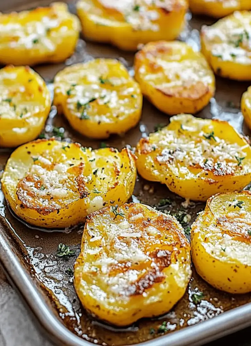 Baked Smashed Potatoes With Garlic & Parmesan