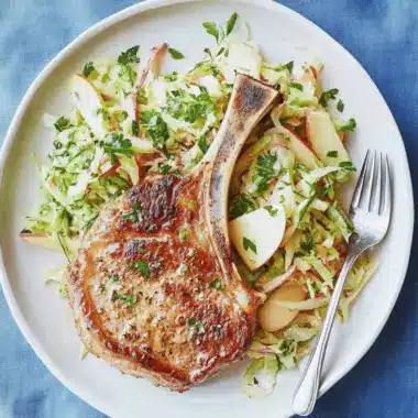 Seared Pork Chops with Apple-Cabbage Slaw