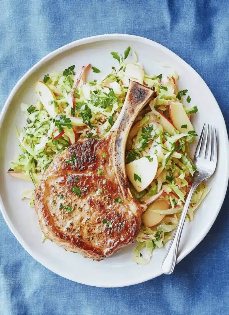 Seared Pork Chops with Apple-Cabbage Slaw