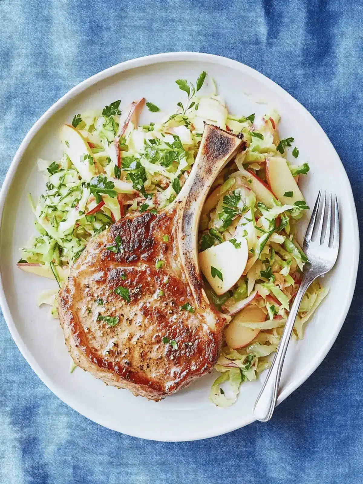 Seared Pork Chops with Apple-Cabbage Slaw