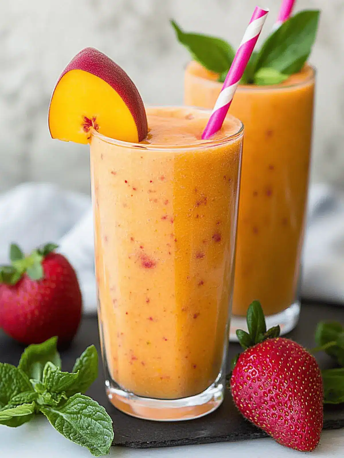 Mango Peach and Strawberry Smoothie