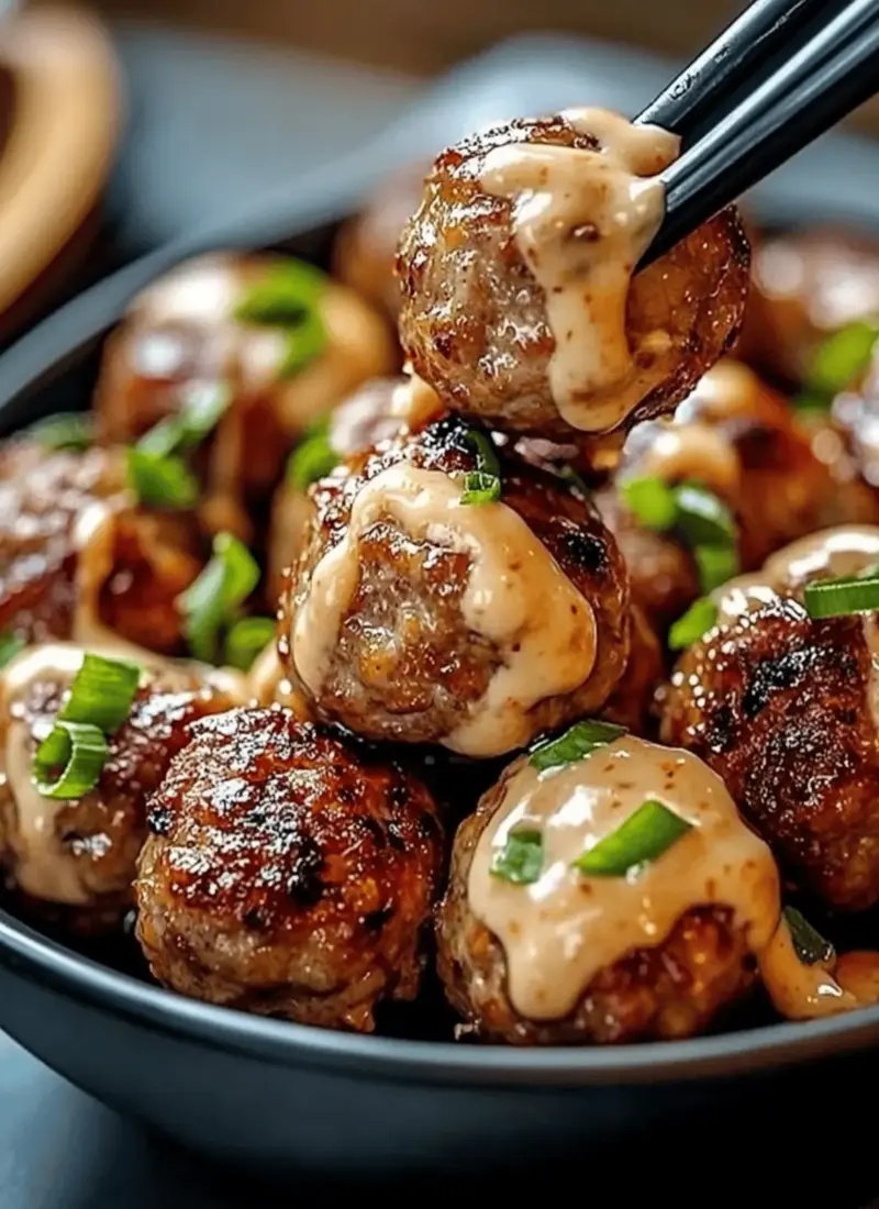 Korean BBQ Meatballs with Spicy Mayo Dip