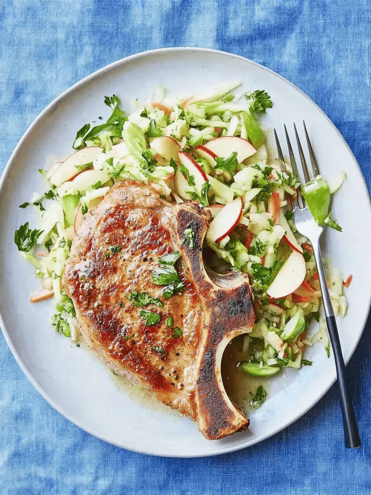 Seared Pork Chops with Apple-Cabbage Slaw
