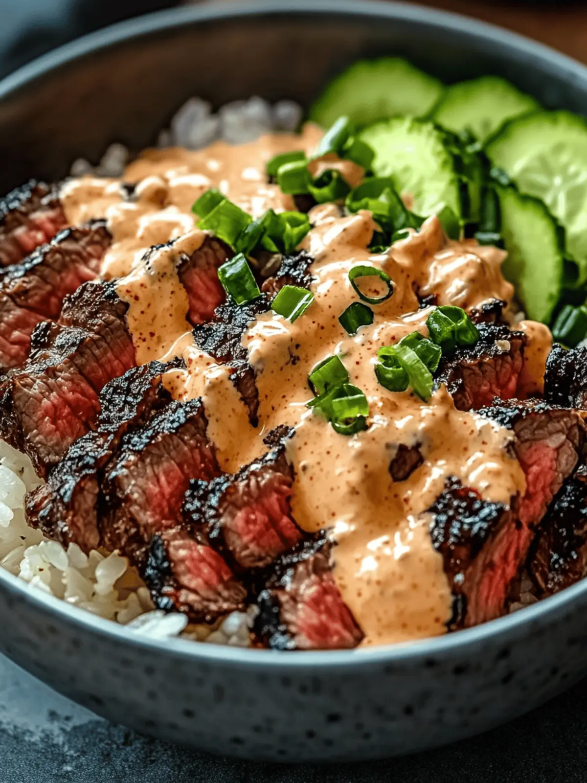 Korean BBQ Steak Rice Bowls with Spicy Cream Sauce