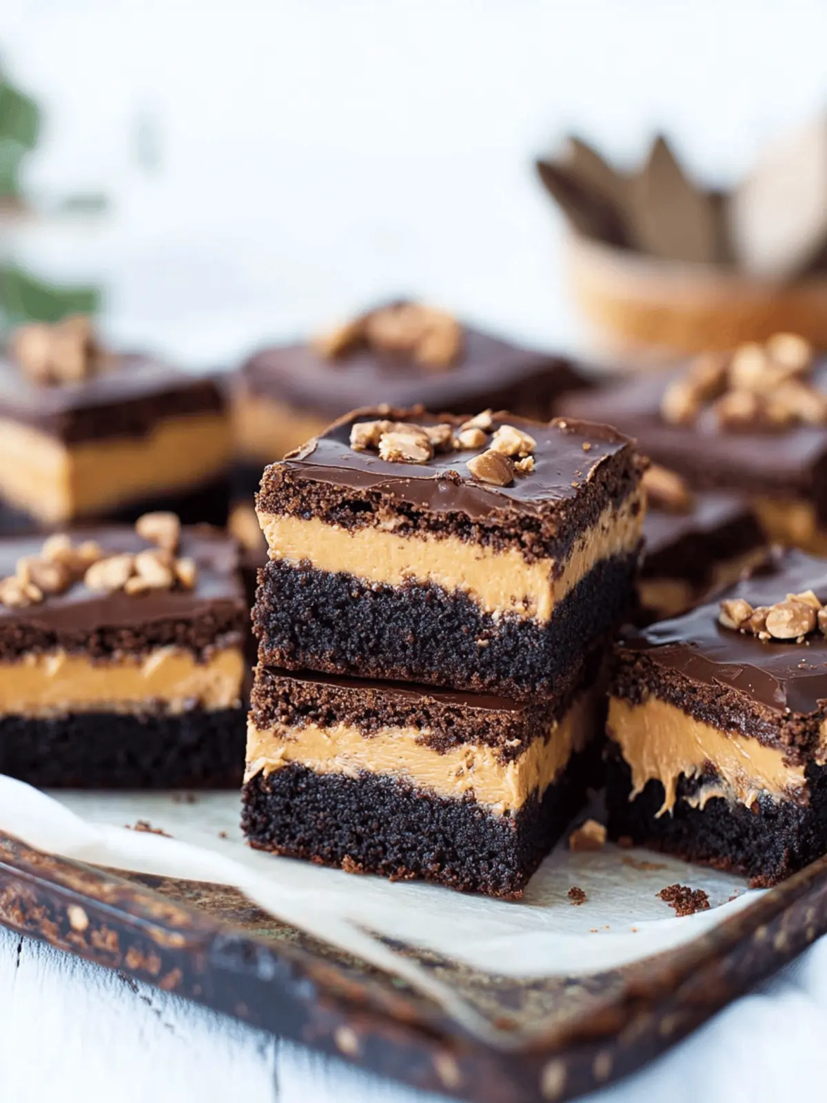 Layered Peanut Butter Crunch Brownies