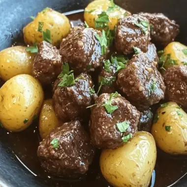 Garlic Butter Beef Bites & Potatoes make a perfect dinner
