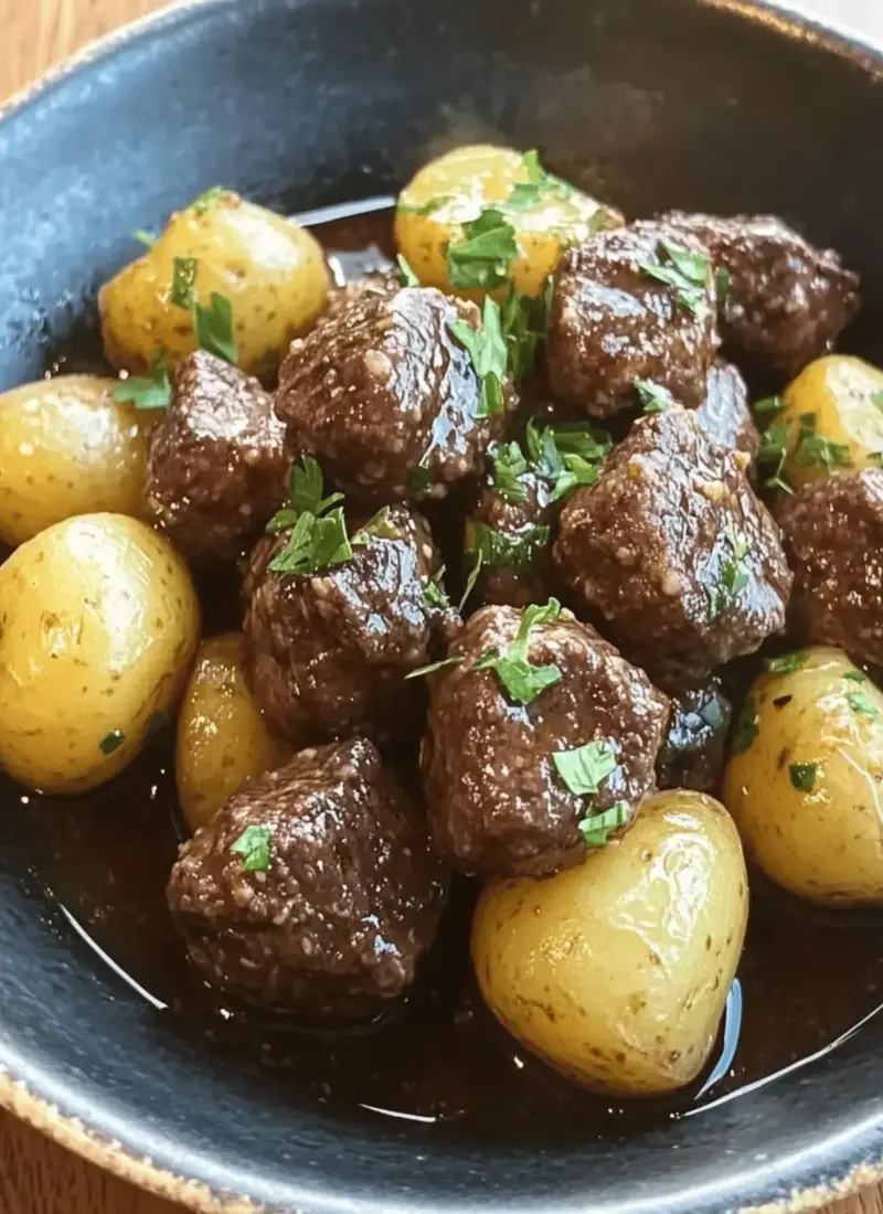 Garlic Butter Beef Bites & Potatoes make a perfect dinner