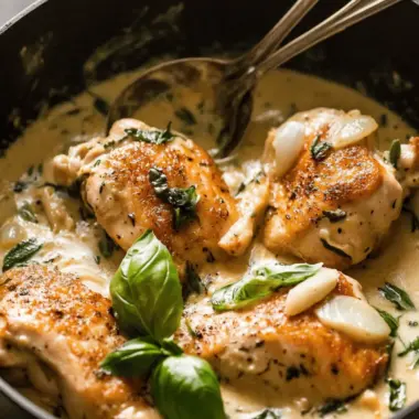 Creamy Skillet Chicken with Garlic & Basil