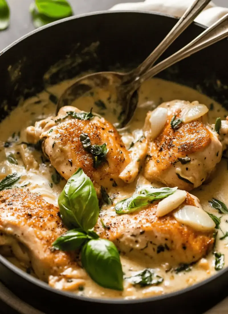 Creamy Skillet Chicken with Garlic & Basil