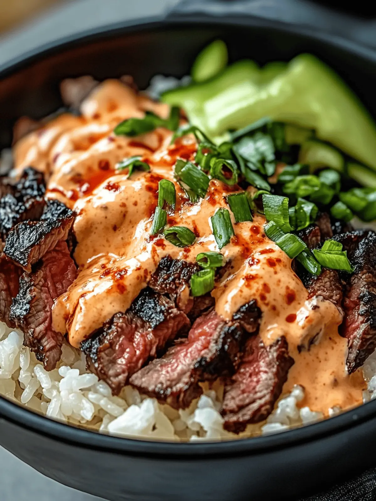 Korean BBQ Steak Rice Bowls with Spicy Cream Sauce