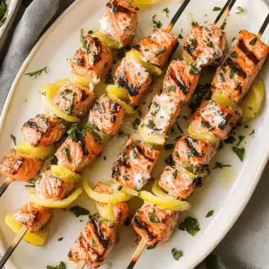 Grilled Salmon Skewers with Lemon Garlic Marinade