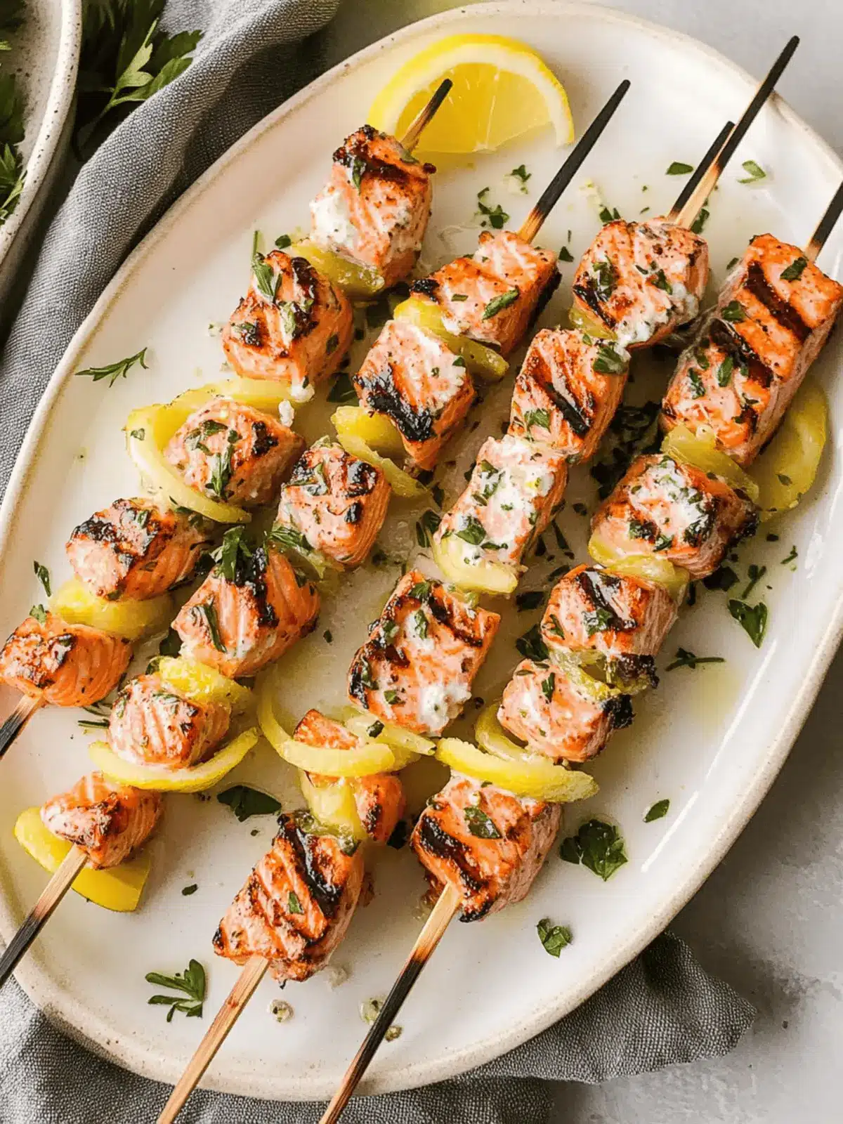 Grilled Salmon Skewers with Lemon Garlic Marinade